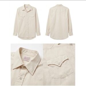 Vintage H Bar C Ranchwear Western Pearl Snap Shirt Cream Tan Grid Made in USA